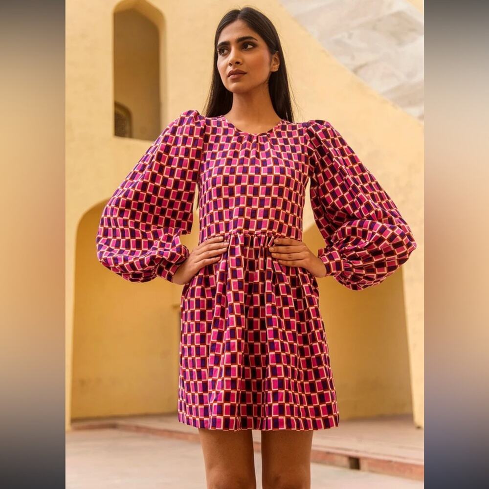 Beyond by Vera 1861 Demi EQUILIBRIUM PINK balloon sleeve dress Sz